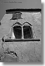 black and white, croatia, europe, hvar, venetian, vertical, windows, photograph