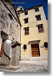croatia, europe, hvar, statues, sundial, vertical, photograph