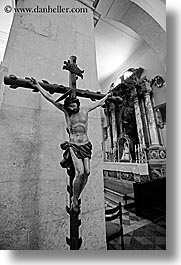 black and white, croatia, crosses, europe, hvar, jesus, st stephan cathedral, vertical, photograph