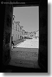 black and white, croatia, doors, europe, hvar, st stephan cathedral, towns, vertical, photograph