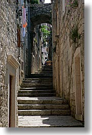 arches, archways, croatia, europe, korcula, stairs, under, vertical, photograph