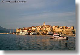 boats, cityscapes, croatia, europe, horizontal, korcula, sunsets, townview, water, photograph