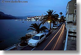 cars, cityscapes, croatia, europe, horizontal, korcula, long exposure, tail lights, water, photograph