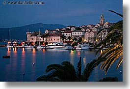 cityscapes, croatia, europe, harbor, horizontal, korcula, long exposure, nite, palmtree, towns, water, photograph