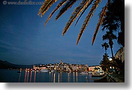 cityscapes, croatia, europe, harbor, horizontal, korcula, long exposure, nite, palmtree, water, photograph