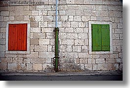 croatia, europe, green, horizontal, korcula, red, windows, photograph