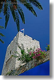 croatia, europe, flowers, korcula, towers, vertical, photograph
