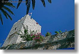 croatia, europe, flowers, horizontal, korcula, towers, photograph