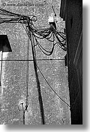 black and white, croatia, europe, korcula, vertical, wires, photograph