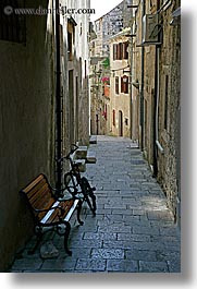 bicycles, croatia, europe, korcula, narrow streets, parked, vertical, photograph