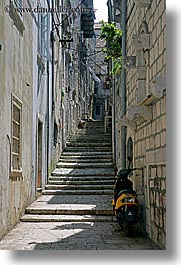 croatia, europe, korcula, motorcycles, narrow streets, parked, vertical, photograph