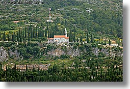churches, croatia, europe, horizontal, korcula, scenics, trees, photograph