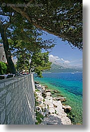 croatia, europe, from, korcula, ocean, scenics, shade tree, vertical, views, walls, photograph