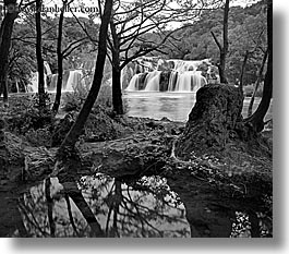 black and white, croatia, europe, horizontal, krka, long exposure, waterfalls, photograph