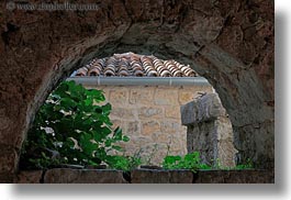 archways, croatia, europe, flowers, horizontal, lubenice, structures, photograph