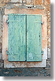 croatia, doors & windows, europe, green, milna, shutters, vertical, windows, woods, photograph