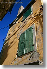 croatia, doors & windows, europe, green, milna, vertical, walls, windows, woods, yellow, photograph