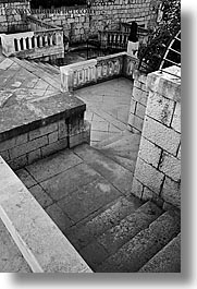 black and white, croatia, europe, milna, stairs, stones, vertical, photograph