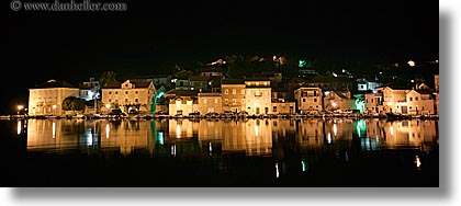 croatia, europe, horizontal, milna, nite, panoramic, reflections, slow exposure, towns, water, photograph