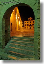 arches, courtyard, croatia, europe, glow, lights, long exposure, motovun, nite, stairs, vertical, photograph