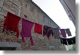 croatia, europe, hangings, horizontal, laundry, motovun, narrow, perspective, streets, towns, upview, photograph