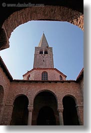 archways, bell towers, christian, churches, croatia, europe, porec, religious, structures, vertical, photograph