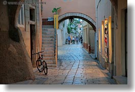 archways, bicycles, croatia, europe, horizontal, narrow, narrow streets, rab, streets, structures, photograph