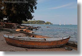 boats, croatia, europe, horizontal, old, rovinj, sand, woods, photograph