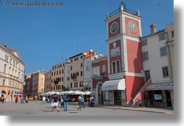 buildings, clock tower, colorful, colors, croatia, europe, horizontal, rovinj, structures, towers, towns, photograph