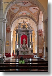 altar, arches, arts, churches, croatia, europe, pews, rovinj, statues, under, vertical, photograph