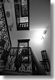black and white, croatia, europe, hotel villa angela oro, hotels, rovinj, stairs, vertical, photograph