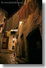 clothes, croatia, europe, hangings, laundry, narrow streets, nite, rovinj, streets, vertical, photograph