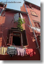 clothes, croatia, europe, hangings, laundry, rovinj, upview, vertical, photograph