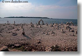 cairn, croatia, europe, horizontal, piles, rocks, rovinj, photograph