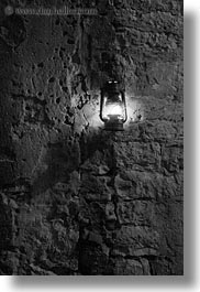 black and white, croatia, europe, lamps, nite, rovinj, stones, vertical, walls, photograph