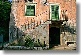 croatia, doors, europe, green, horizontal, sipan, stairs, windows, photograph