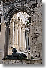 arches, croatia, diocletians palace, europe, sphinx, split, vertical, photograph