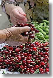 cherries, croatia, europe, grabbing, hands, market, split, vertical, photograph