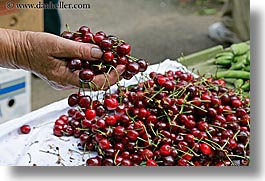 cherries, croatia, europe, holding, horizontal, market, split, photograph