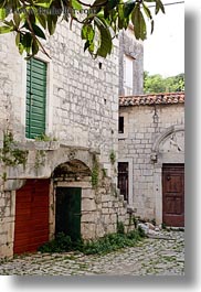 archways, buildings, cobble stones, croatia, europe, stairs, trogir, vertical, photograph