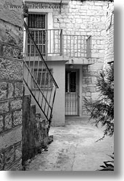 black and white, croatia, europe, gates, irons, many, narrow streets, streets, trogir, vertical, photograph
