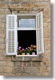 croatia, europe, flowers, trogir, vertical, windows, photograph