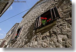 croatia, europe, flowers, horizontal, perspective, trogir, upview, windows, photograph