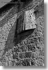 black and white, croatia, europe, perspective, trogir, upview, vertical, windows, photograph