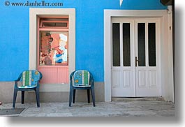 blues, chairs, colorful, colors, croatia, europe, horizontal, veli losinj, walls, windows, photograph