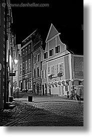 black and white, cesky krumlov, czech republic, europe, krumlov, long exposure, nite, streets, vertical, photograph