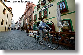 bikers, cesky krumlov, czech republic, europe, horizontal, streets, towns, photograph