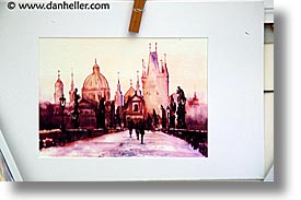 arts, bridge, charles, czech republic, europe, horizontal, prague, watercolors, photograph