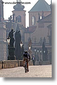 bridge, charles, charles bridge, cyclists, czech republic, europe, prague, vertical, photograph