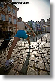 calf, czech republic, europe, people, prague, stretch, vertical, photograph